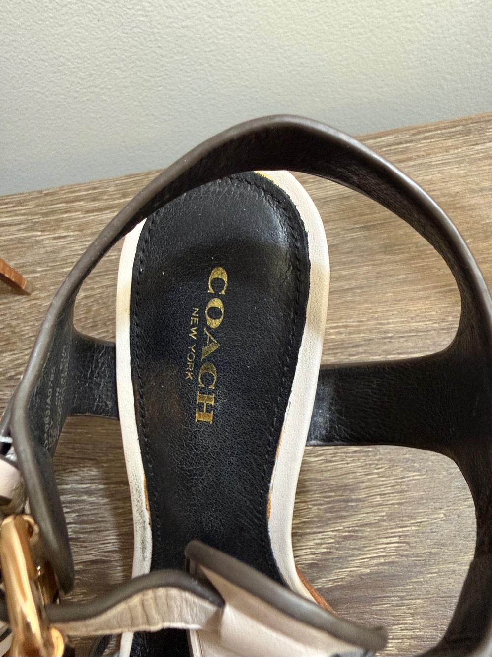 Coach white Leather T-Strap Woven Slingback Heels - Picture 7 of 8